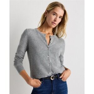 Quince Mongolian Cashmere Cardigan Sweater Heather Gray Sleeved Top M